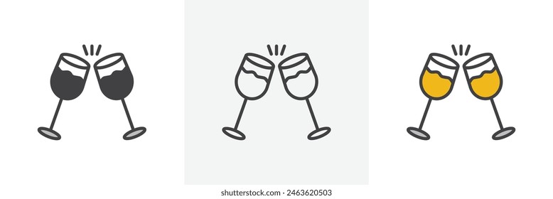 Glass-cheers icon set. Icons for champagne glasses, New Year toasts, and party celebrations.