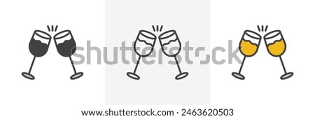 Glass-cheers icon set. Icons for champagne glasses, New Year toasts, and party celebrations.