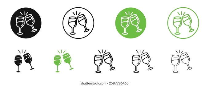 Glass-cheers icons in black and green colors collection