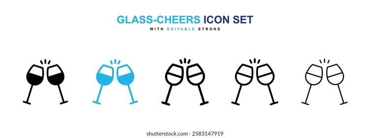 Glass-cheers icons vector collection in black and blue colors on white background