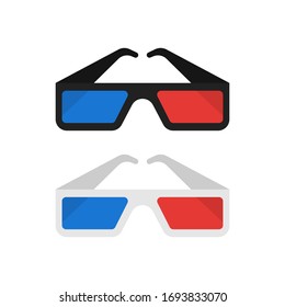 Gafas 3d para el icono plano de cine aislado en fondo blanco. Ilustración de película vectorial.