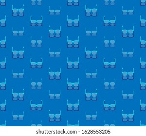 Glasses 3D isometric seamless pattern, Eyeglasses fashion product concept poster and social banner post design illustration isolated on blue background with copy space, vector eps 10