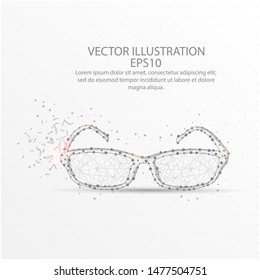 Glasses abstract mesh line and composition digitally drawn starry sky or space in the form of broken a part triangle shape and scattered dots low poly wire frame.