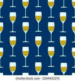 Glasses with alcohol seamless pattern. Vector print of glass transparent glasses on a colored background.