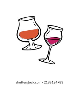 Glasses for alcohol vector sketch.