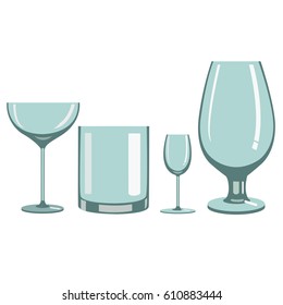 Glasses for alcoholic beverages .Different types of wine glasses for alcoholic beverages