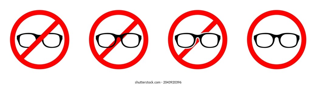 Glasses ban icon. Glasses is prohibited. Stop or ban red round sign with glasses icon. Vector illustration. No sunglasses icon.