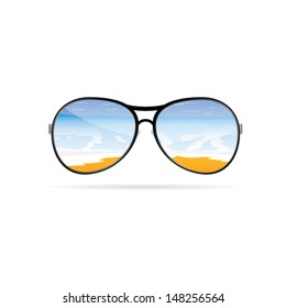 glasses with beach vector illustration on white background
