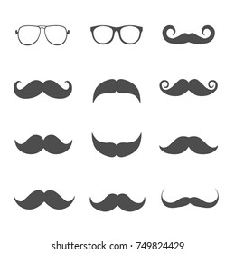 glasses, beard or mustache in hipster icons set vector illustration