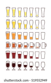 Glasses of beer with bubbles: empty half full. Vector illustration