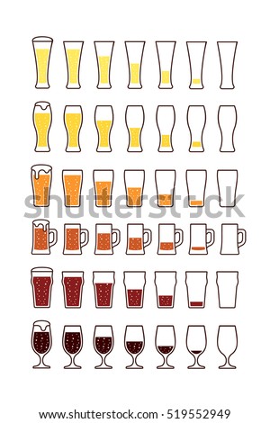 Glasses of beer with bubbles: empty half full. Vector illustration