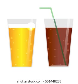 Glasses with beer, cider, lemonade or ice tea. Carbonated Drinks icons, isolated design elements