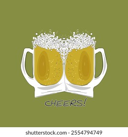 Glasses of beer. Draft beer. Beer illustration.Cheers! Beer fesival. Octoberfest.