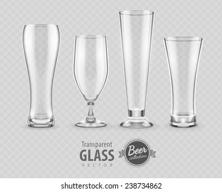 Glasses for beer drinking in pub empty set. Eps10 vector illustration, transparent objects can be placed on any background.