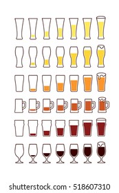 Glasses of beer: empty, half, full. Vector