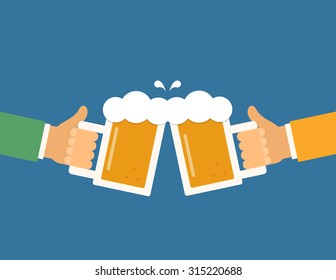 glasses of beer in hand. vector illustration