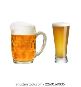 glasses of beer on white background