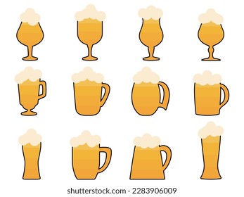 Bierbrillen einzeln auf weißem Hintergrund. Bier mit Schaumstoff in Gläsern. Bierkrug-Design für Poster, Banner und Werbeartikel. Vektorgrafik