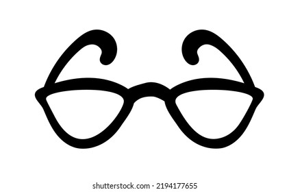 Glasses black monochrome silhouette or icon or pictogram. Vector isolated shape in modern doodle style.