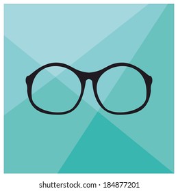 Glasses with black thick holder retro hipster vector illustration on mint green flat triangle mosaic background. 