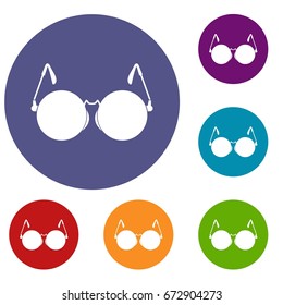 Glasses for blind icons set in flat circle reb, blue and green color for web