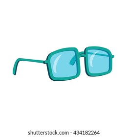 Glasses in a blue plastic frame icon cartoon style