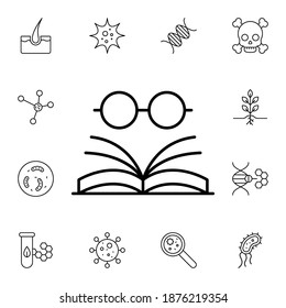 Glasses, book flat vector icon in biology pack