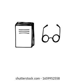 Glasses and book, vector doodle illustration