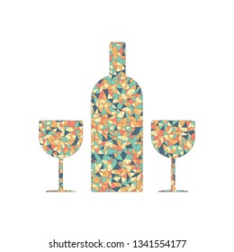 glasses and bottle. Colored mosaic with polygons