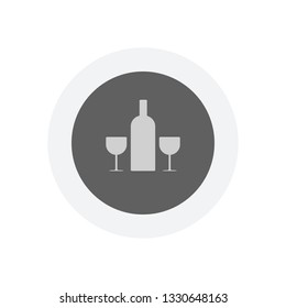 glasses and bottle. Icon in colored circle with gray bold border. Web button, modern flat design