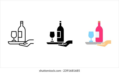 Juego vectorial de gafas e iconos de botellas. Símbolo del icono del frasco de vidrio de vino en línea y plano. ilustración vectorial sobre fondo blanco