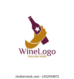 Glasses Bottle Vector Wine Logo Design Stock Vector