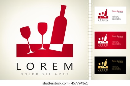 Glasses and bottle vector. Wine logo design.