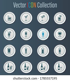 Gafas y botellas para bebidas alcohólicas conjunto de iconos vectoriales