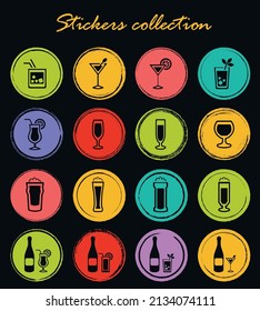 Gafas y botellas para bebidas alcohólicas conjunto de iconos vectoriales