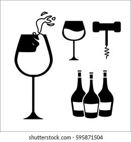 glasses, bottles of wine and take out cork
