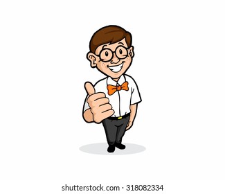 glasses boy geek nerd kids funny happy vector cartoon character