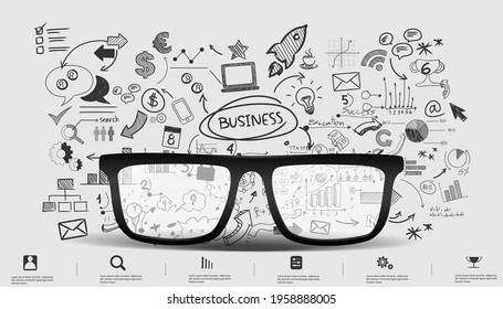 Glasses Brainstorm for Success Creativity  Idea and  Plan  think analyze creative work,flat design illustration.