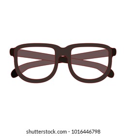 glasses with brown frame silhouette with thin red contour in white background