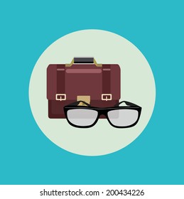 glasses and business briefcase flat design