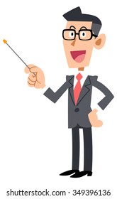 Glasses of businessman with a pointing stick