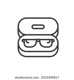 Glasses in case, icon in line design. Glasses, case, storage, protection, eyewear, container, lenses on white background vector. Glasses in case editable stroke icon