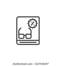 Glasses Catalog utline icon. linear style sign for mobile concept and web design. Sunglasses magazine simple line vector icon. Symbol, logo illustration. Pixel perfect vector graphics