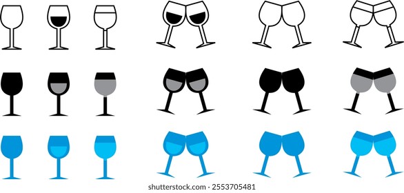 Glasses of champagne clinking line icon, outline vector sign, linear style pictogram isolated on white. Pair of champagne glass cheers symbol, logo illustration. Editable stroke