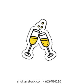 glasses of champagne doodle icon, sticker