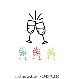 glasses of champagne doodle icon, vector illustration