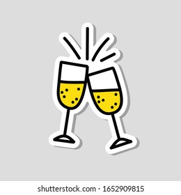 gafas de pegatinas de doodle de champán, ilustración vectorial