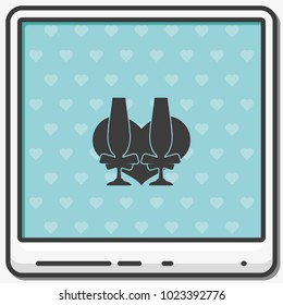 Glasses of champagne flat vector icon. Wedding glasses.