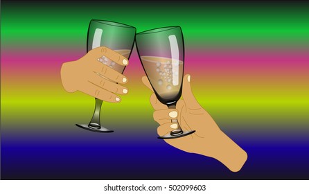 glasses of champagne in hands