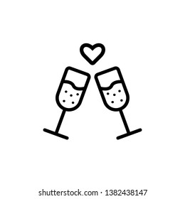 Glasses of champagne with hearts vector icon